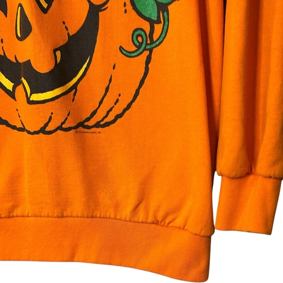 RARE Vintage 90s Hallmark Black Cat Pumpkin Halloween Sweatshirt USA XL - Picture 4 of 14